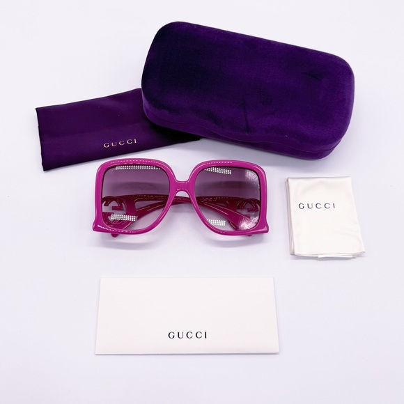 NEW GUCCI SUNGLASSES GG1326S 004 PINK SQUARE WOMEN EYEWEAR - Picture 10 of 11
